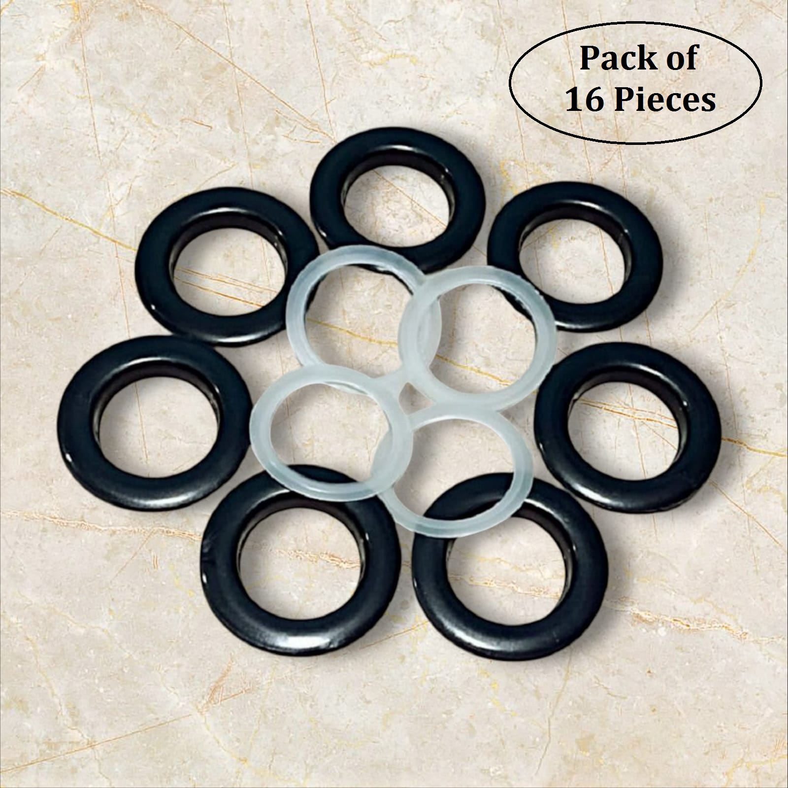 Beautiful Heavy-duty PVC Curtain Rings with Lock, Long Lasting Black Eyelet Ring and Lock Compatible With 1 Inch Rod 